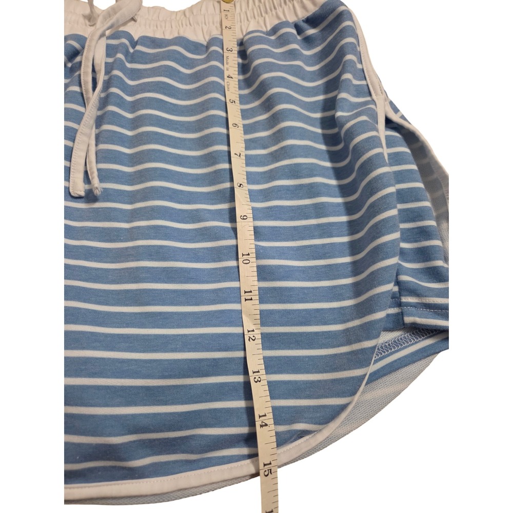 Opemiby Womens Blue White Striped 2 PC Skort Set Crewneck Top Shorts L - Picture 13 of 14